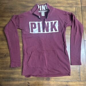 Victoria's Secret PINK Pullover Sweatshirt Burgundy Spellout Logo No Zip Small